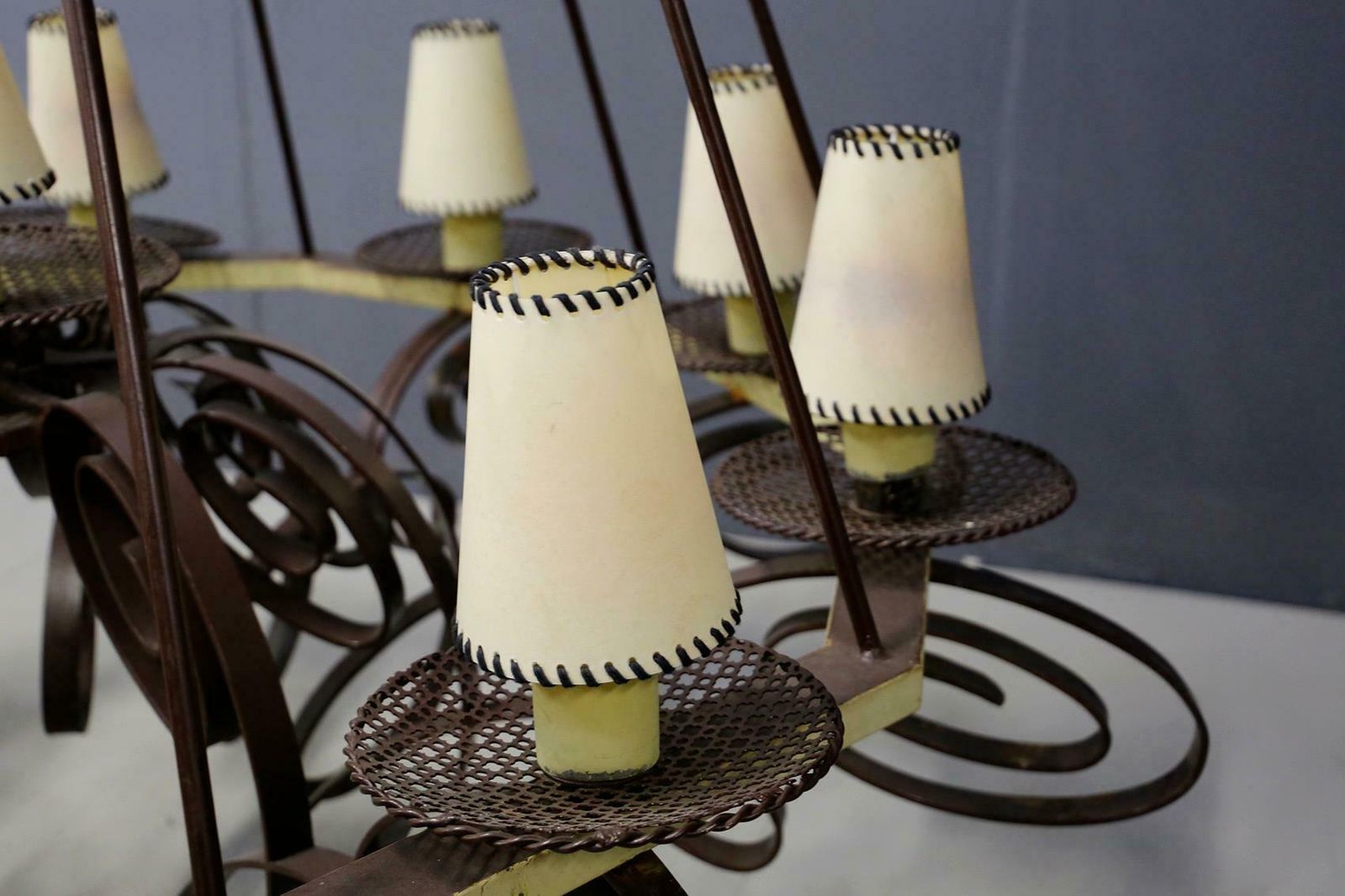 Impressive French Art Deco Chandelier In Painted Metal And Fabric photo Lighting