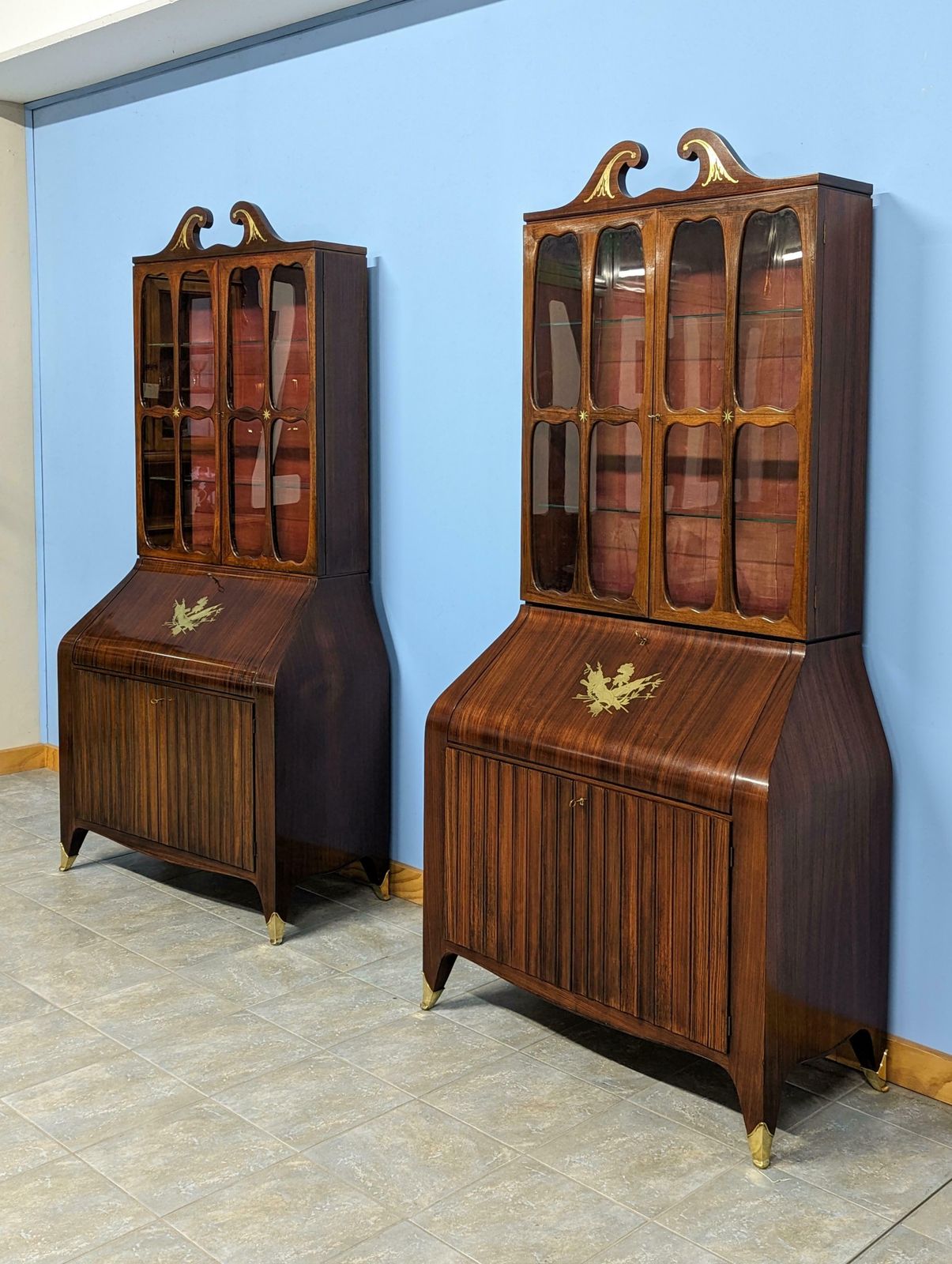 Pair Of Trumeau Bookcases In Mahogany Designed By Paolo Buffa, 1950s photo buy