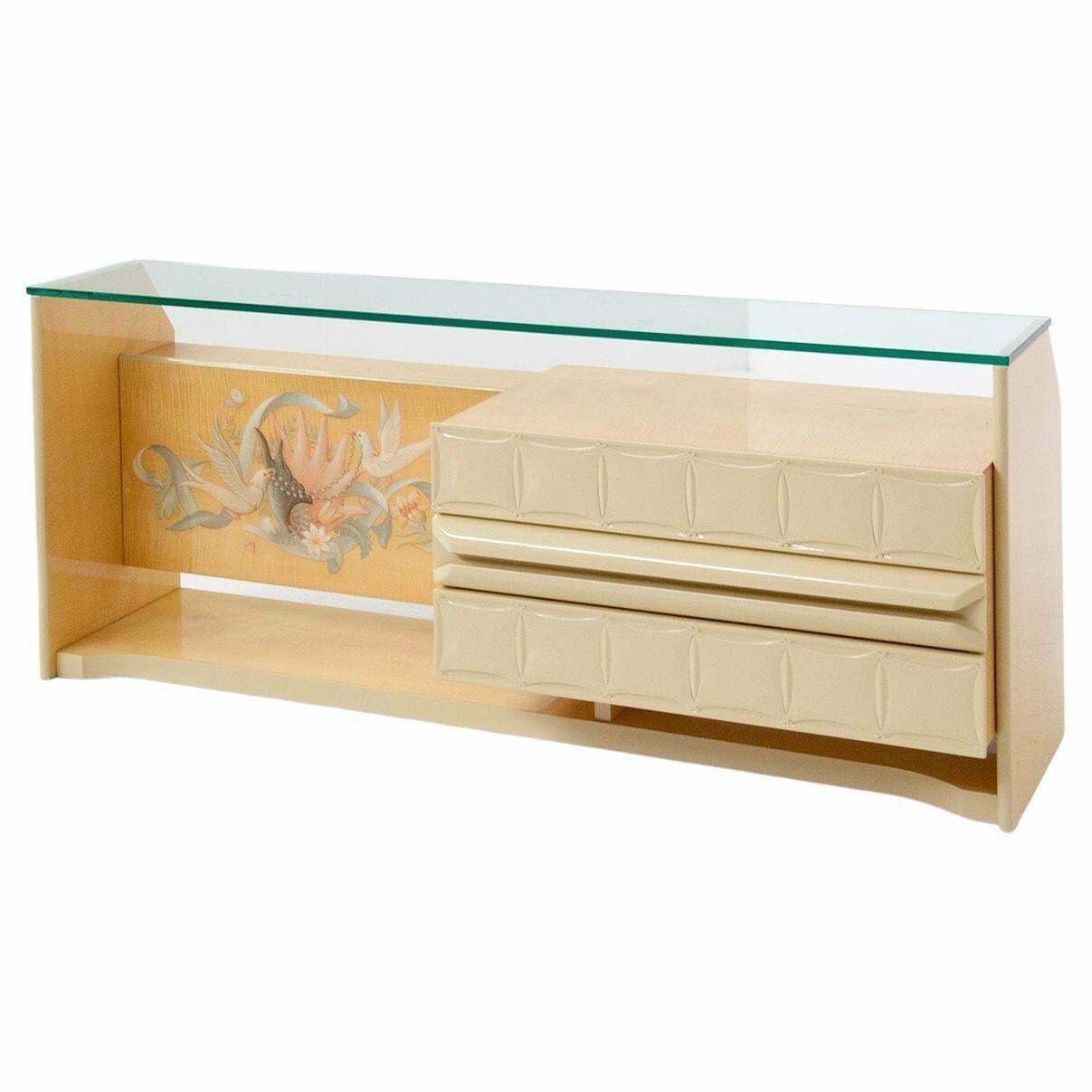 Italian Chest Of Drawers By Giovanni Gariboldi In Inlaid Wood And Glass