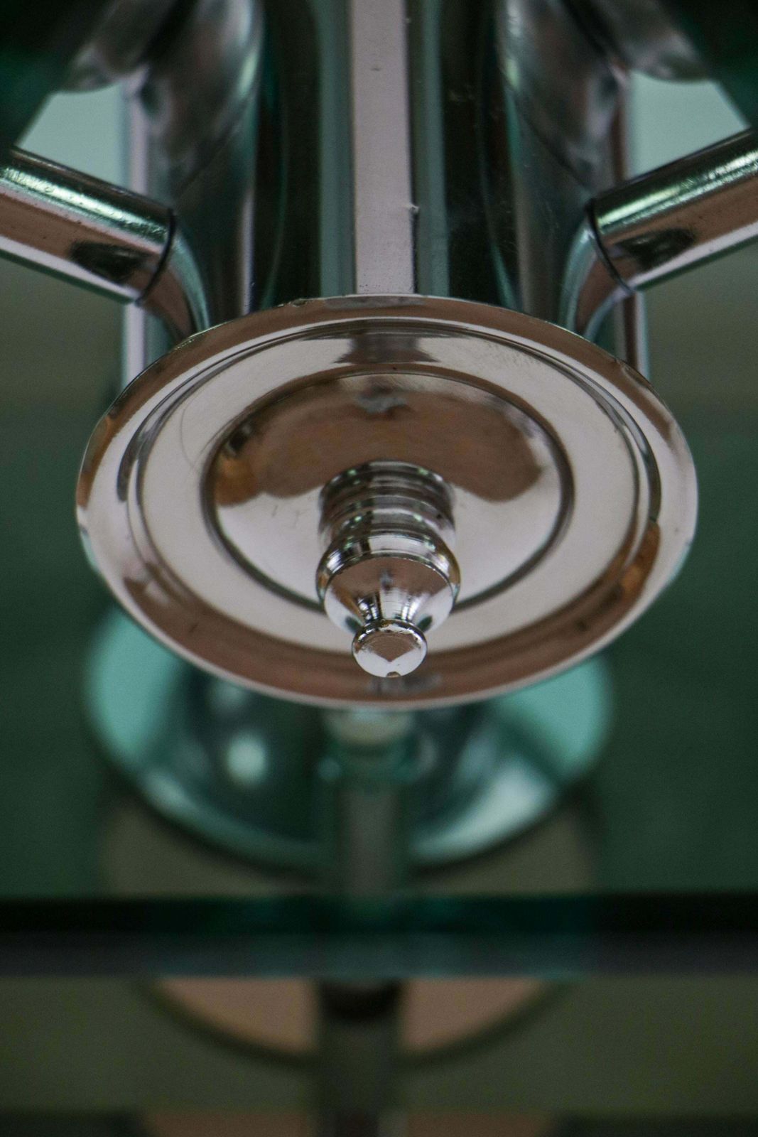 photo for sale Italian Space Age Square Green Color Chandelier By Lupi Cristal Luxor, 1950s