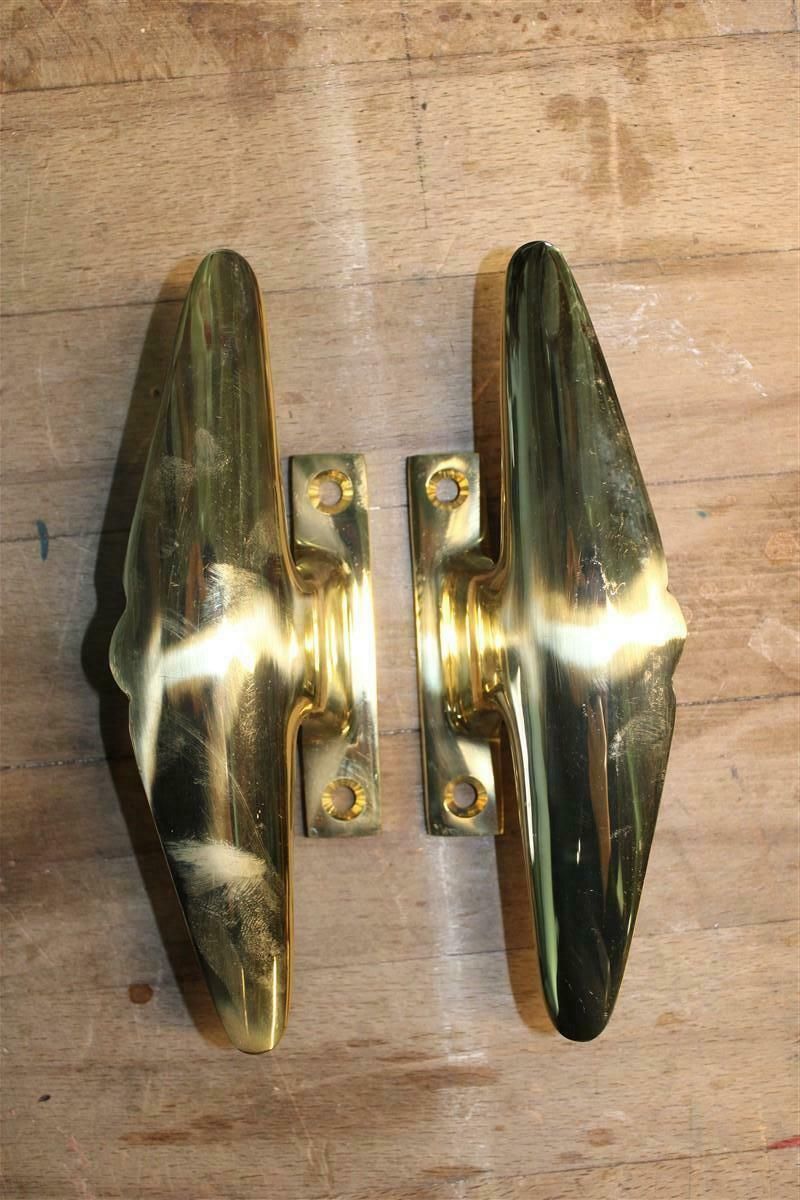 Mid Century Pair Of Italian 1950s Handles Solid Brass Gold Aeroplane Tail Italy photo for sale