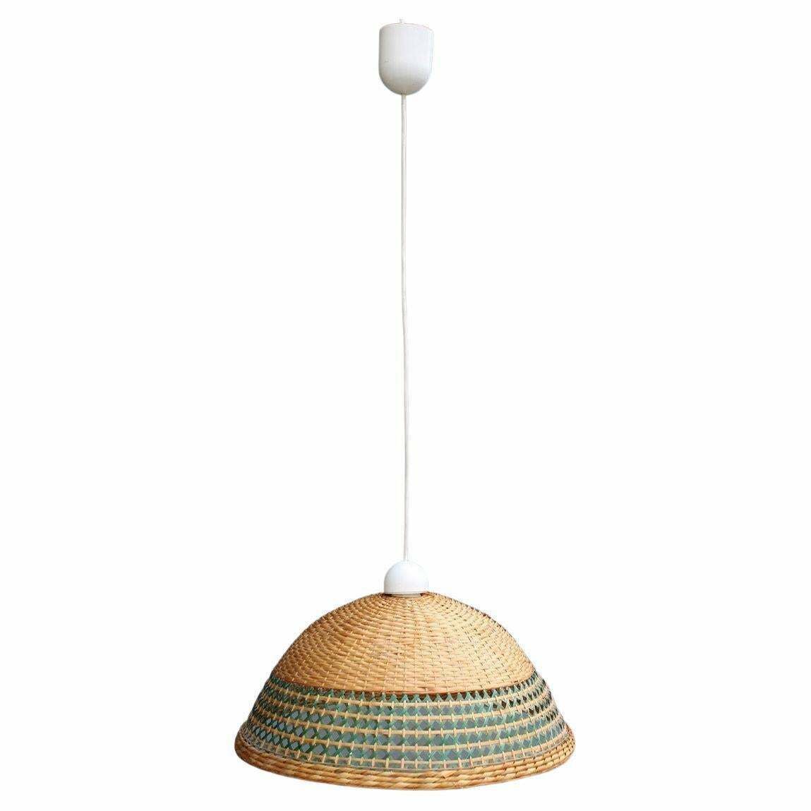 Sardinian Dome Chandelier Hand Woven Straw Green Color Midcentuy Italy Design