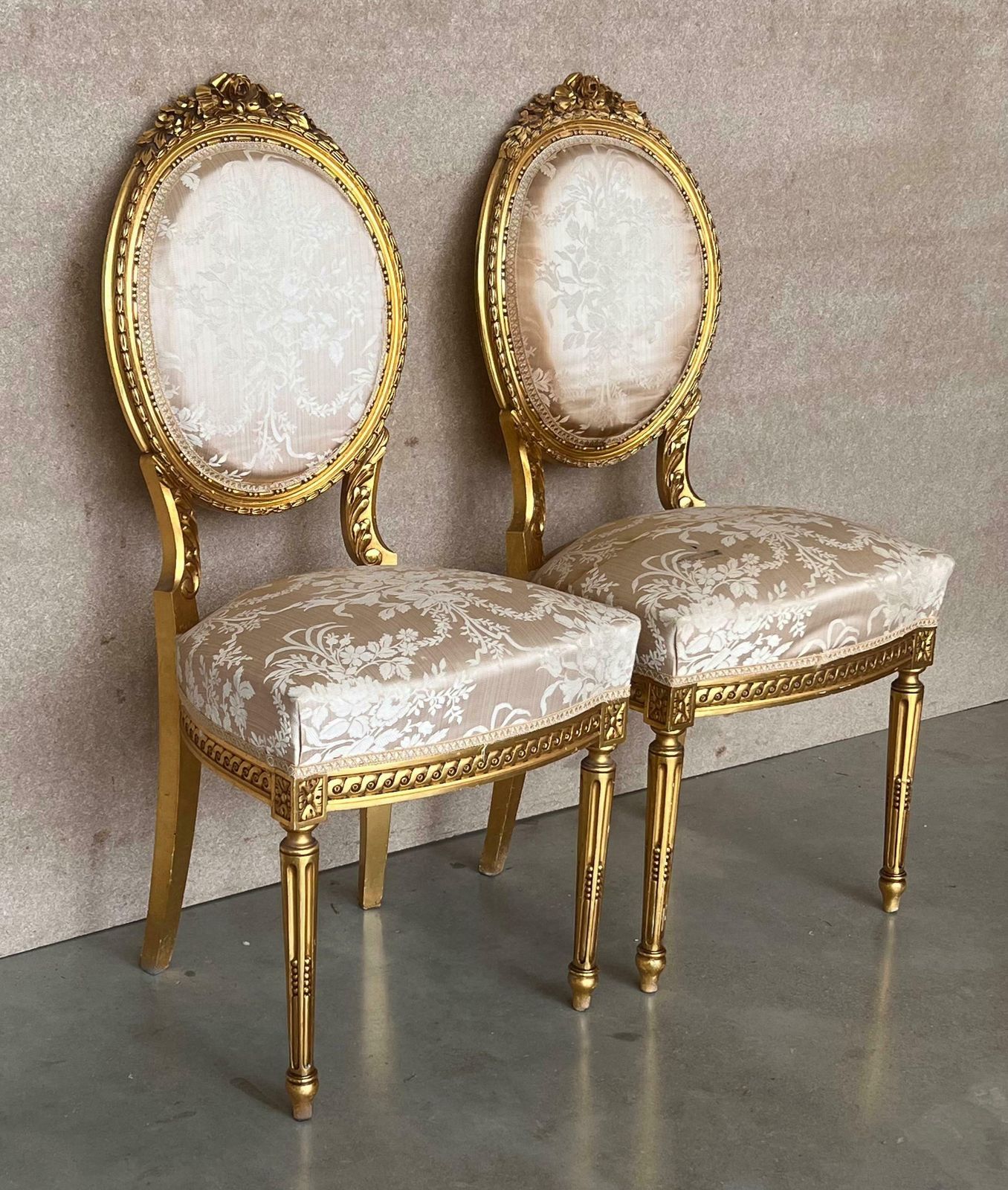 Antique French Louis XVI Style Parcel Gilt And Painted Side Chair photo for sale