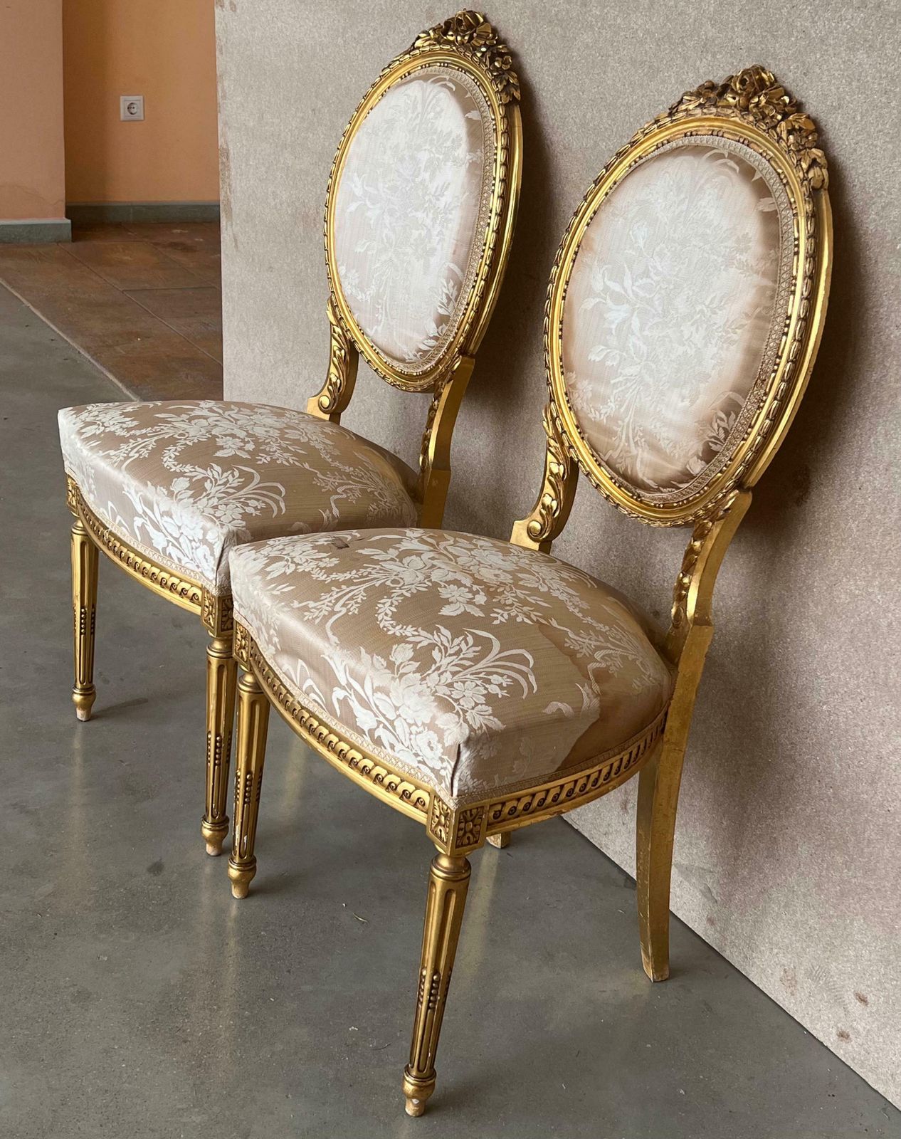 Antique French Louis XVI Style Parcel Gilt And Painted Side Chair photo Furniture