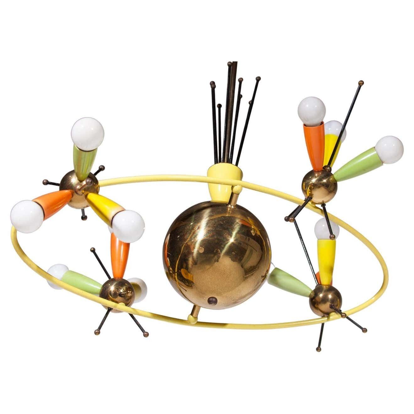 Space Age Fifties Brass Multicoloured Chandelier Style Angelo Lelli, 1959 photo Lighting