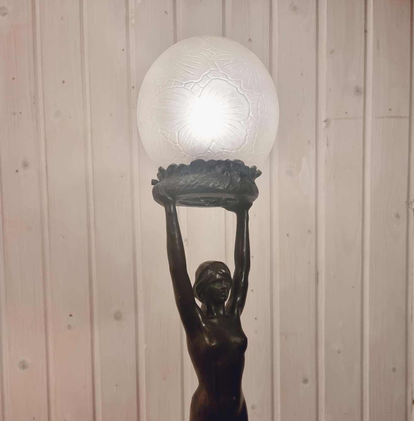 Table Lamp In Bronze, Gerda Sprinchorn For Herman Bergman Stockholm, Art Nouveau photo 9236.0