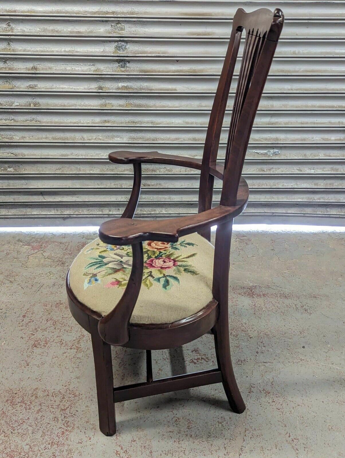 George III Mahogany Splat Back Armchair With Woolwork Seat photo vintage
