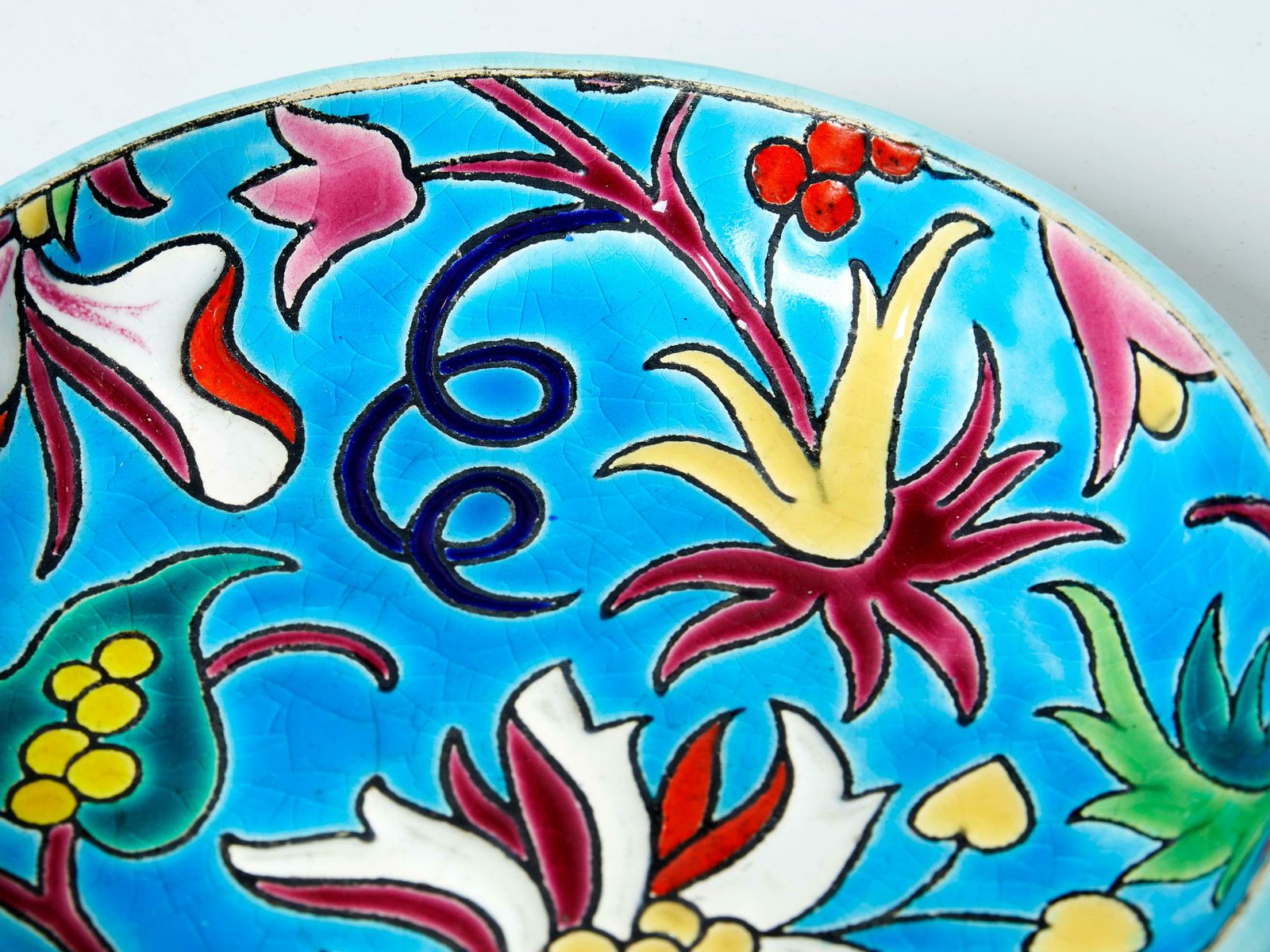 Blue Flowers Art Deco Bowl Emaux De Longwy, 1950 photo vinterior