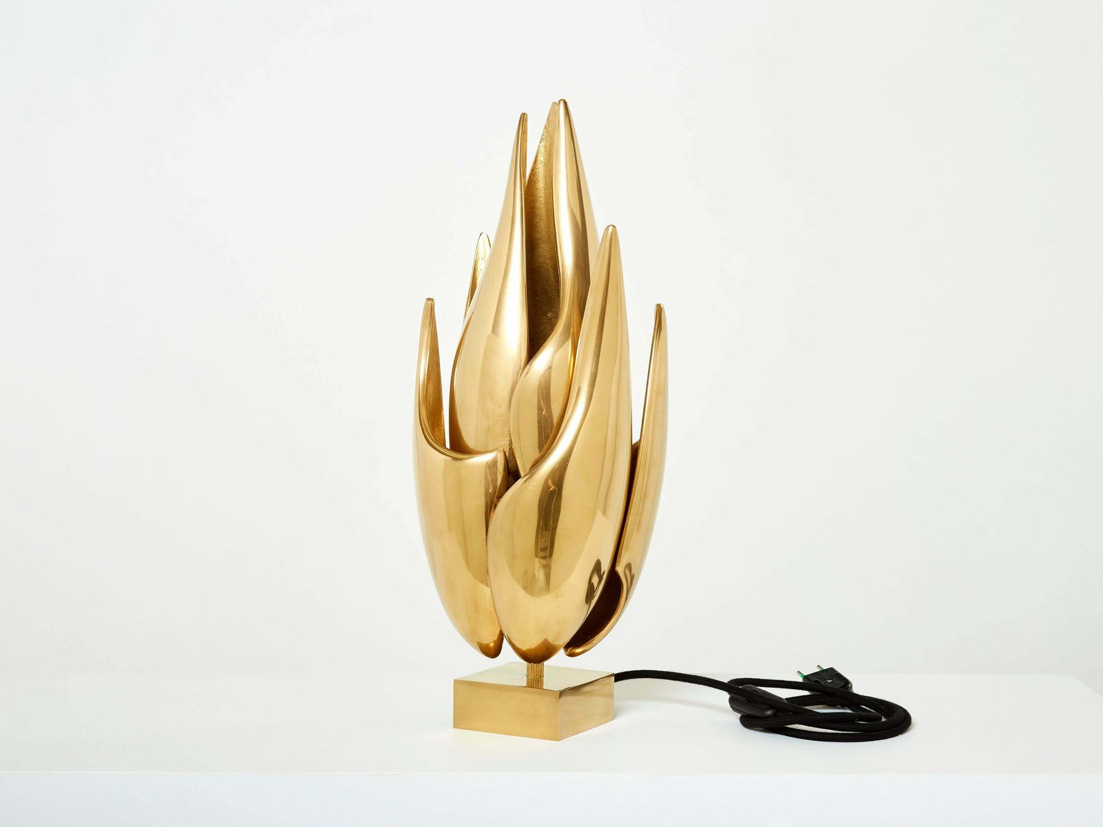 Michel Armand Gilt Bronze Modernist Flame Sculpture Table Lamp, 1970 photo for sale