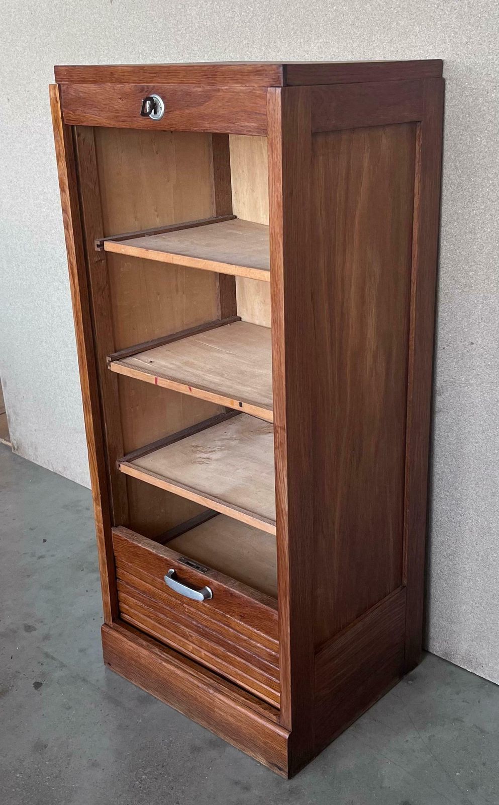 Early 20th Century Filing Cabinet With One Roller Louver Door & Five Shelves photo buy