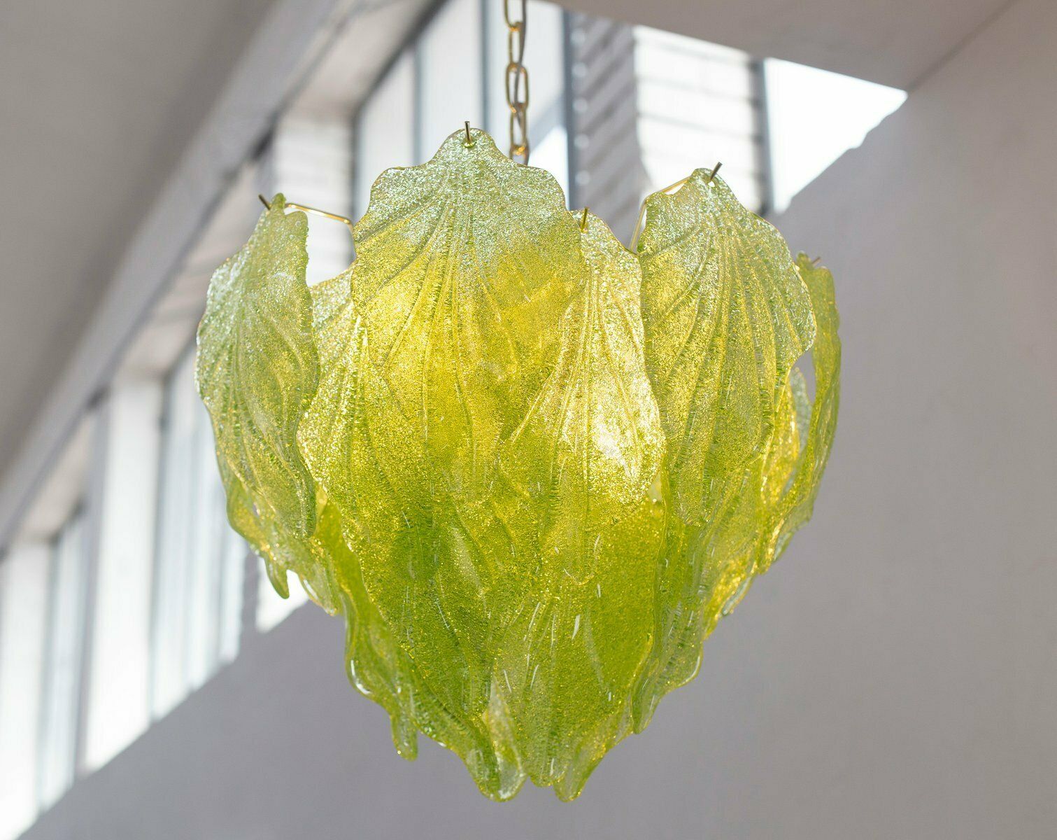 Murano Glass Suspension Chandelier With Green Leaves, Italy, 1990s photo buy