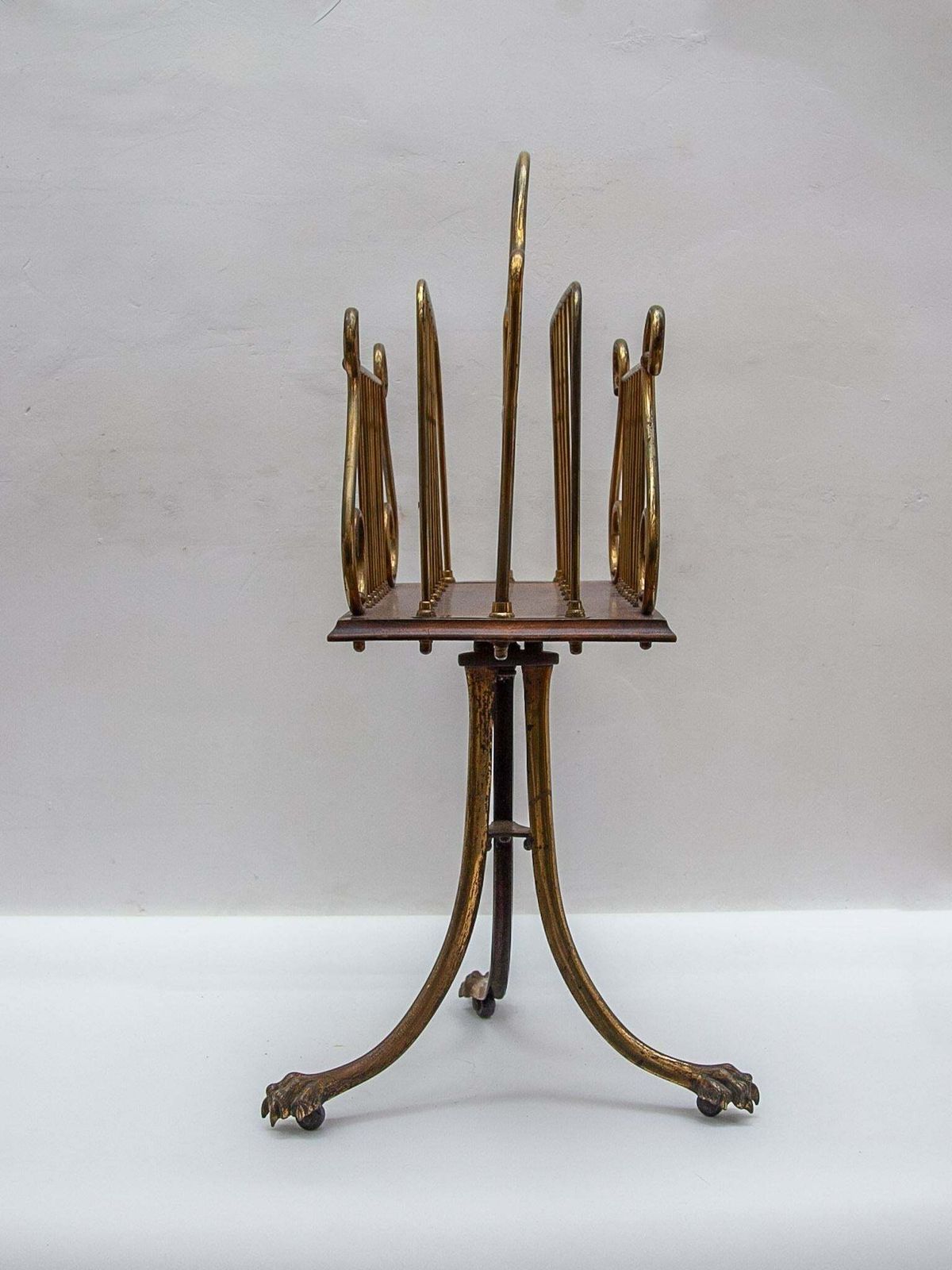 Victorian Brass Magazine Rack, Lion Feet, 19th Century photo vinterior