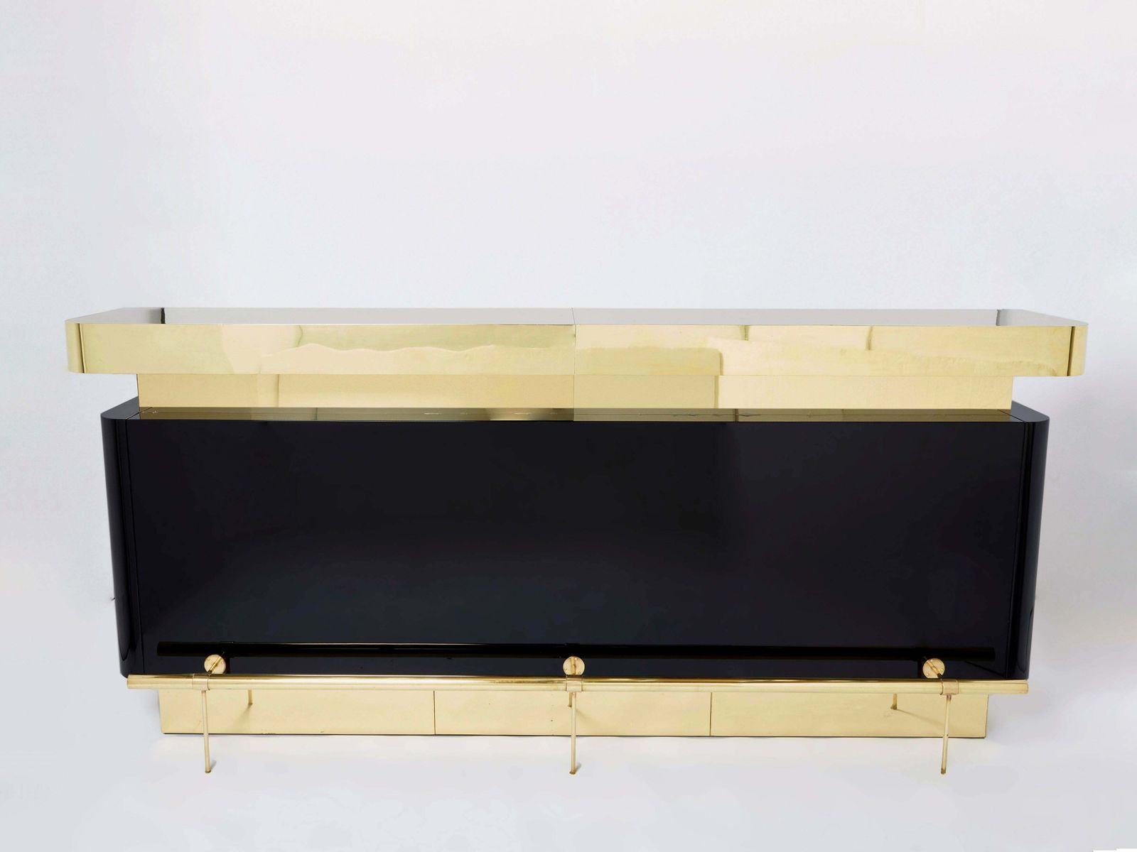 Unique J.C. Mahey Black Lacquered Brass Bar Cabinet Counter 1970s photo 33229.770000000004