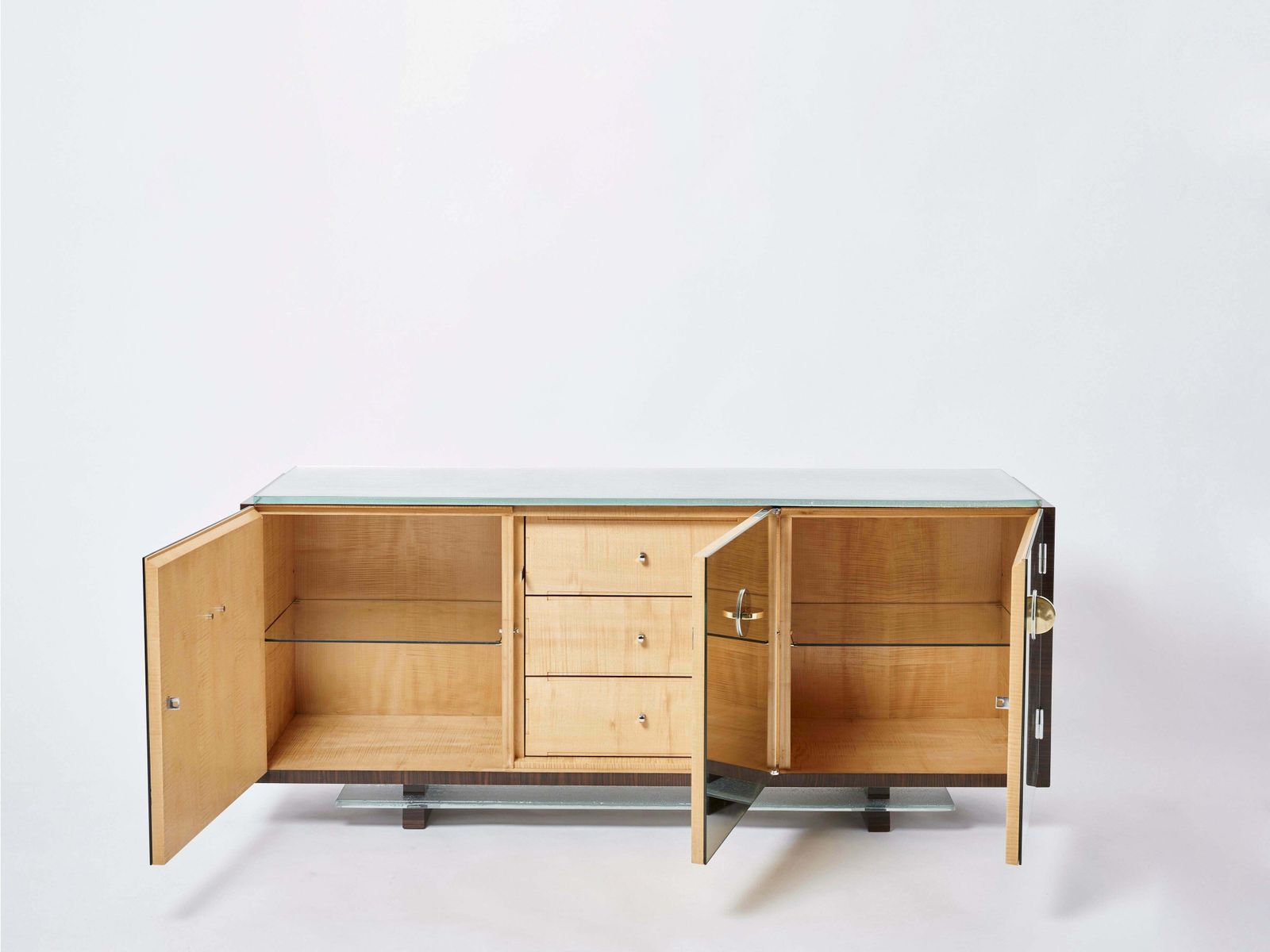 Adnet Style Mirrored Macassar Sycamore Sideboard Alberto Pinto 1990 photo Furniture