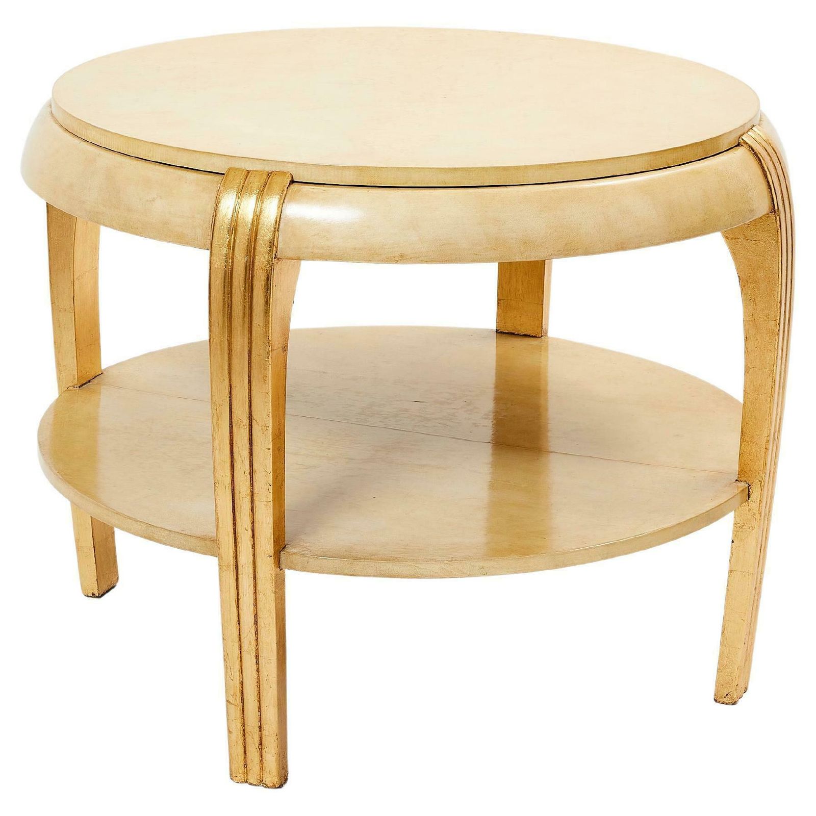 Guéridon attribué à Maurice Dufrène en bois doré et parchemin, années 1930
