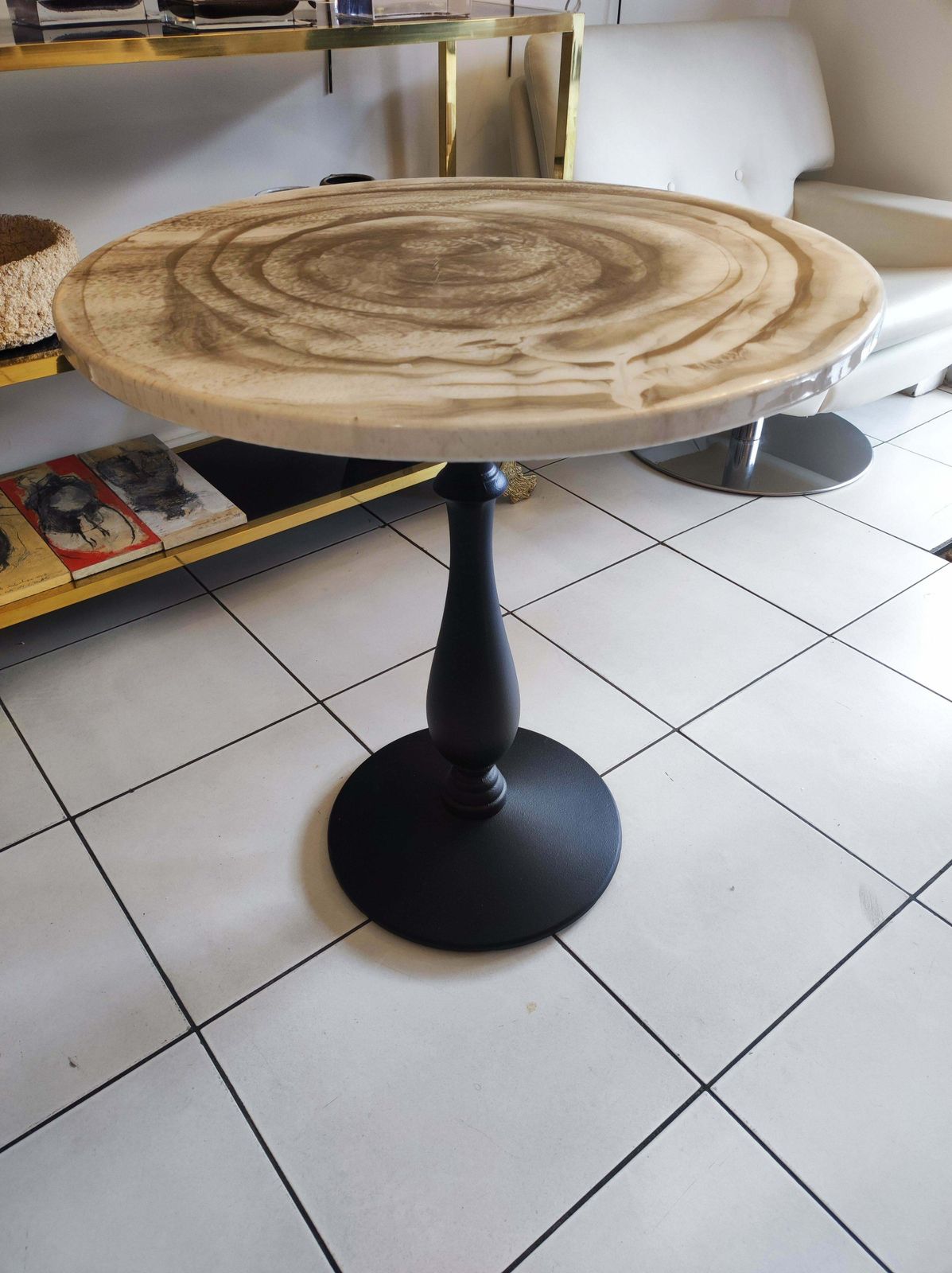 Gueridon, Cast Iron Painted Foot And Laquered Wood Top photo for sale