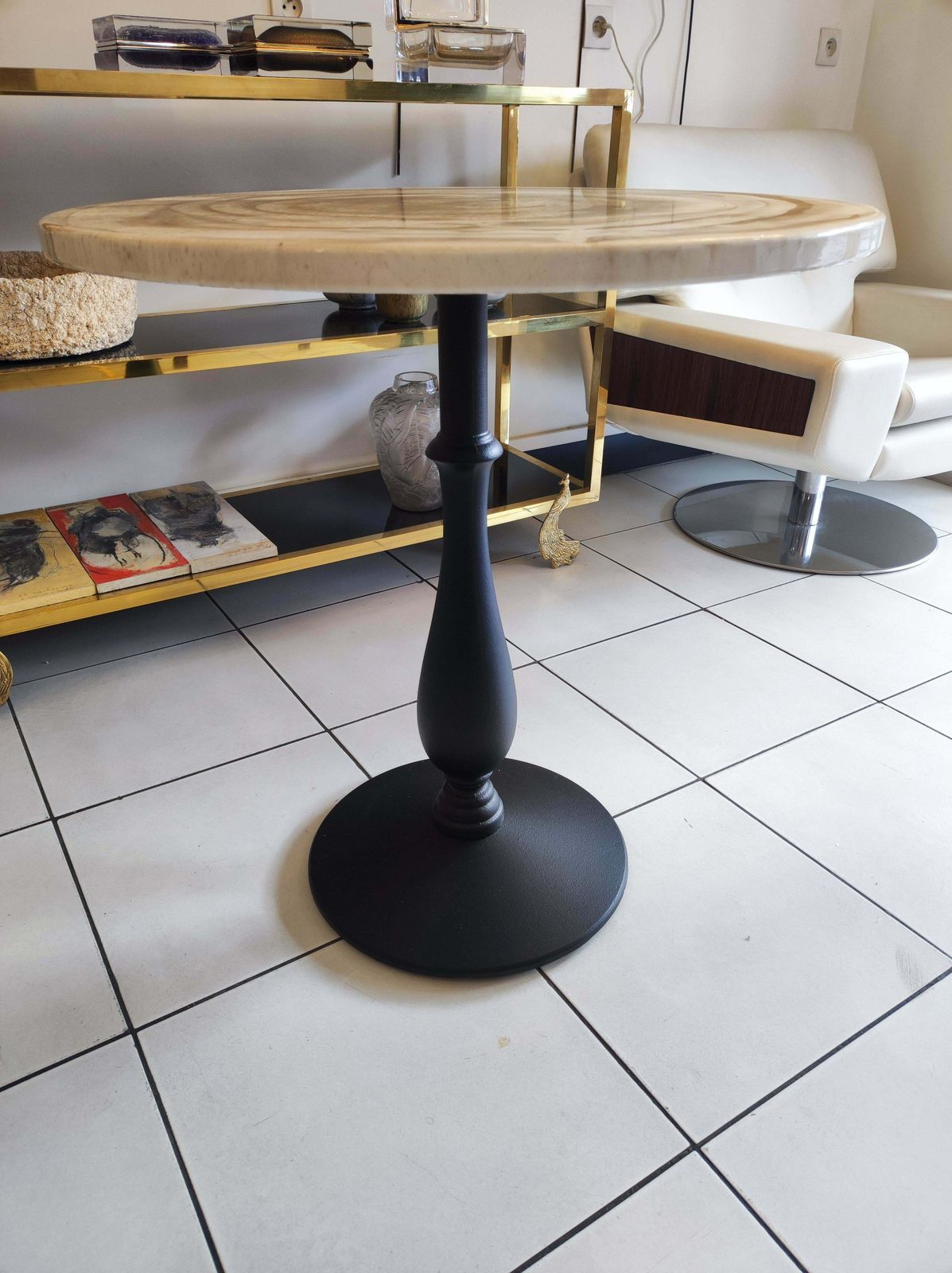 Gueridon, Cast Iron Painted Foot And Laquered Wood Top photo 3402.0