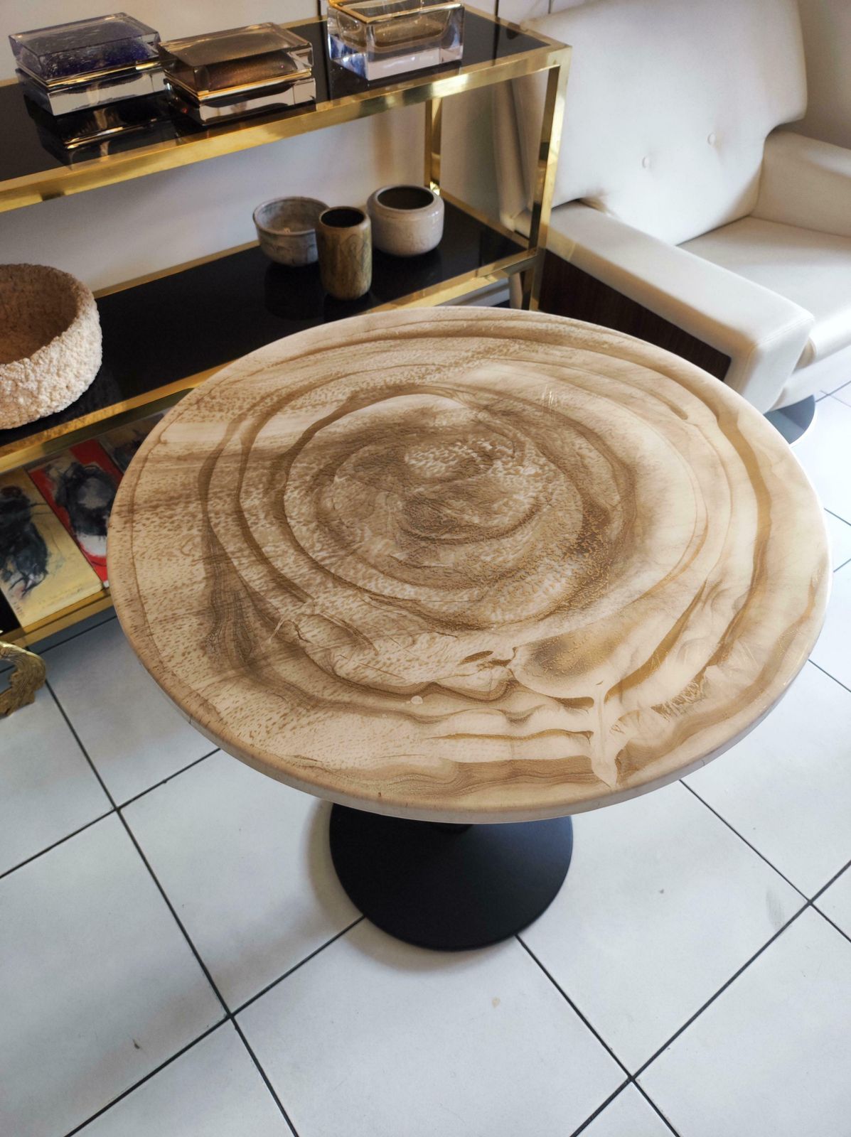 Gueridon, Cast Iron Painted Foot And Laquered Wood Top photo buy