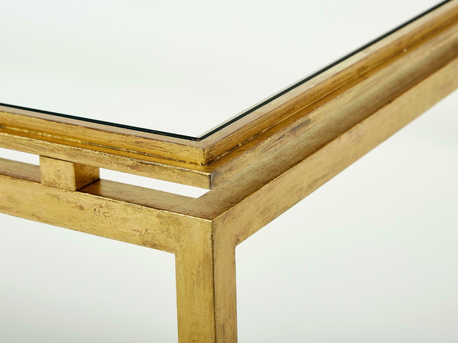 Table basse Maison Ramsay en fer doré et verre, 1950 photo vinterior