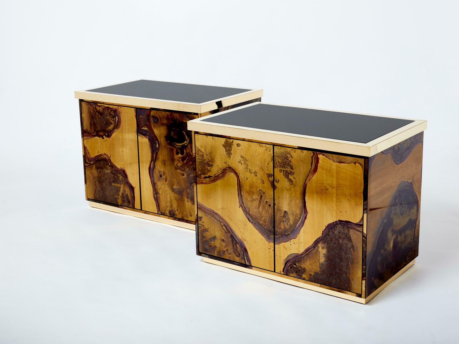Pair Of Isabelle And Richard Faure Oxidized Brass Cabinets Buffets 1970s photo buy