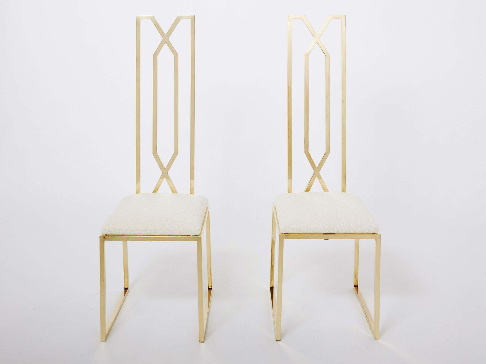 Paire de chaises en laiton signées par Alain Delon pour Jean Charles, années 1970 photo for sale