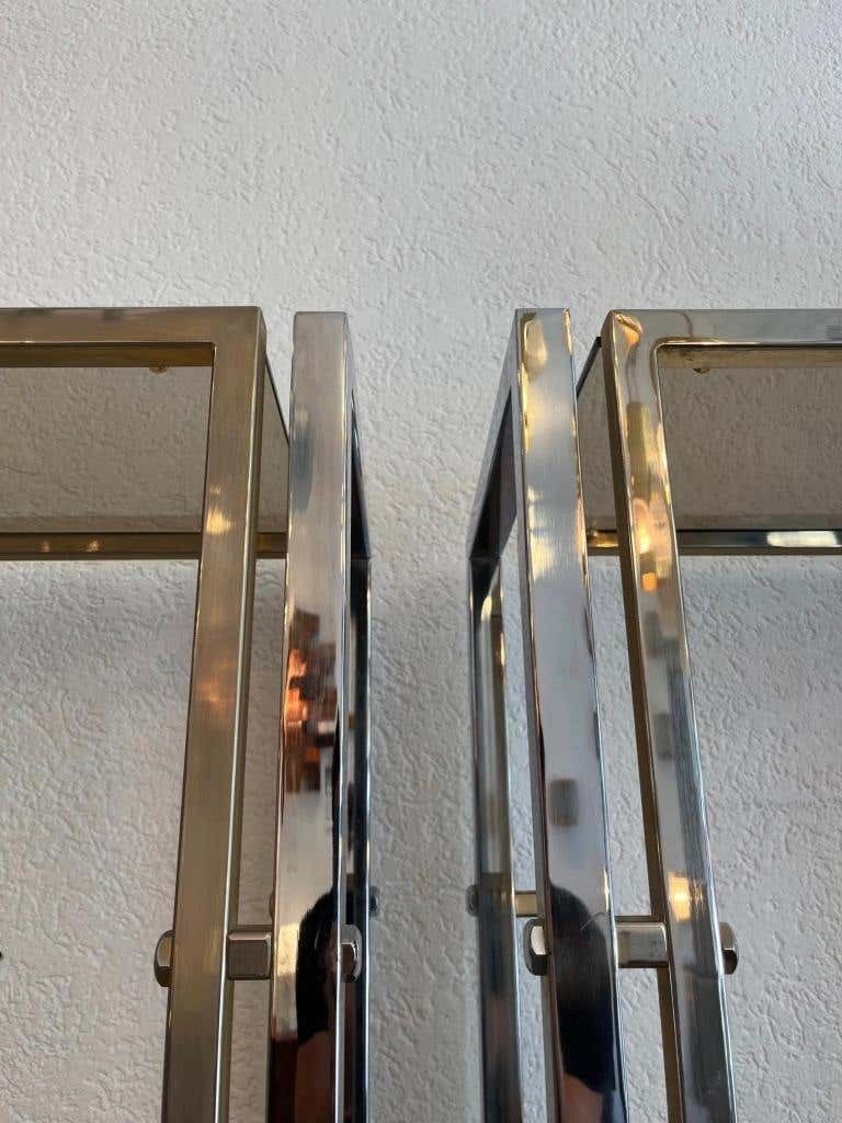 Vintage Pair Of Brass, Chrome & Glass Shelves, Italy, Ca. 1970s photo for sale