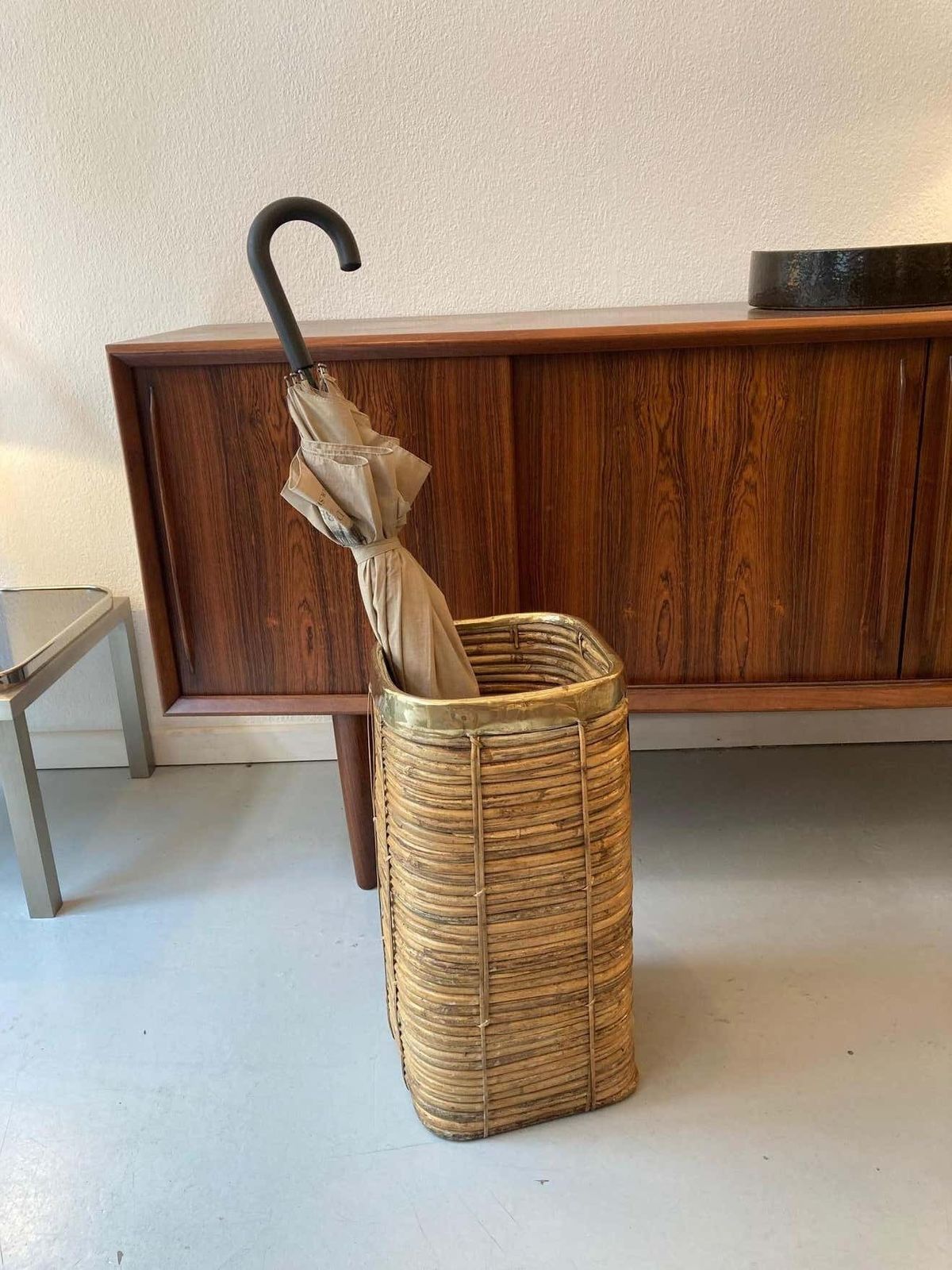 Rattan & Brass Umbrella Stands By Vivai De Sud, Italy, Ca. 1970s photo buy
