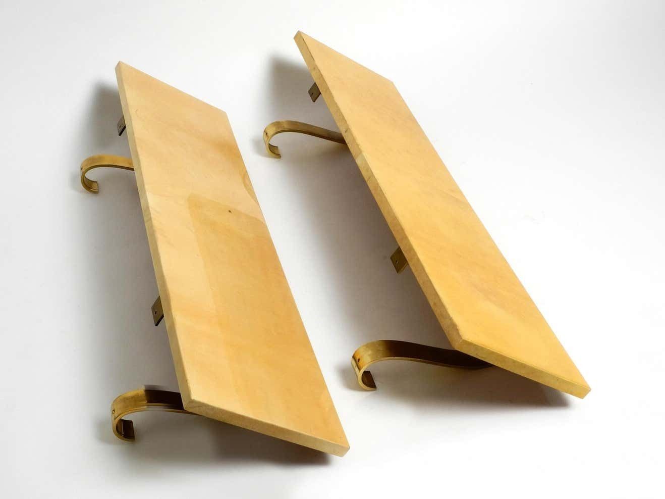 Furniture Two Beautiful, Very Rare 1960s Large Aldo Tura Shelves Made Of Wood And Goatskin photo