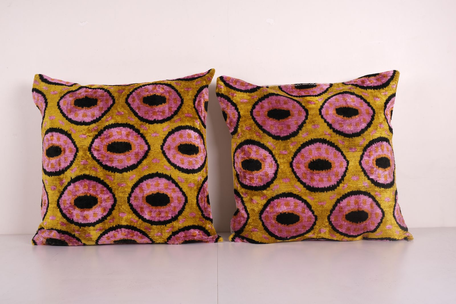Silk Ikat Velvet Bronze Pillow Cover, Matching Pink Ikat Pillowcase, Set Uzbek Pink Designer Throw Pillow 24'' X 24''