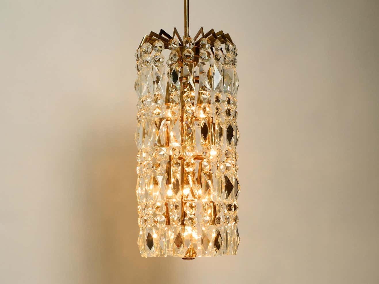 Beautiful Mid Century Brass Crystal Glass Chandelier From Vereinigte Werkstätten photo Lighting