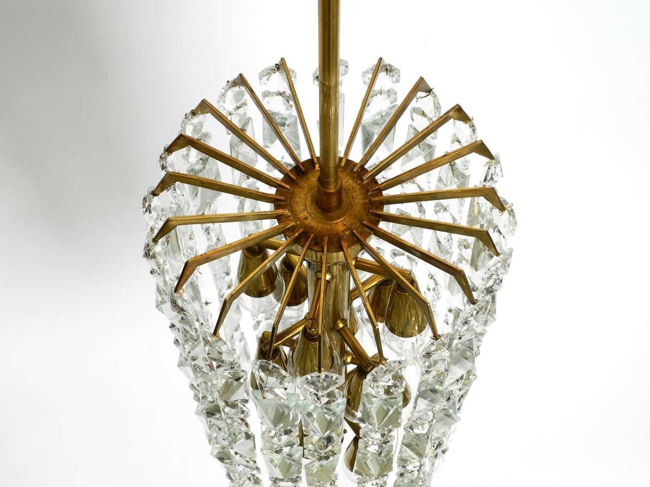 Beautiful Mid Century Brass Crystal Glass Chandelier From Vereinigte Werkstätten photo 3589.0