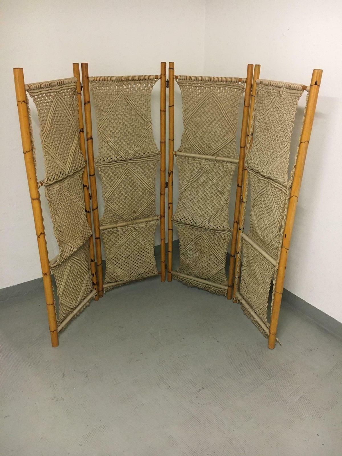 Vintage Bamboo And Seagrass Folding Screen, Italy, Circa 1970s