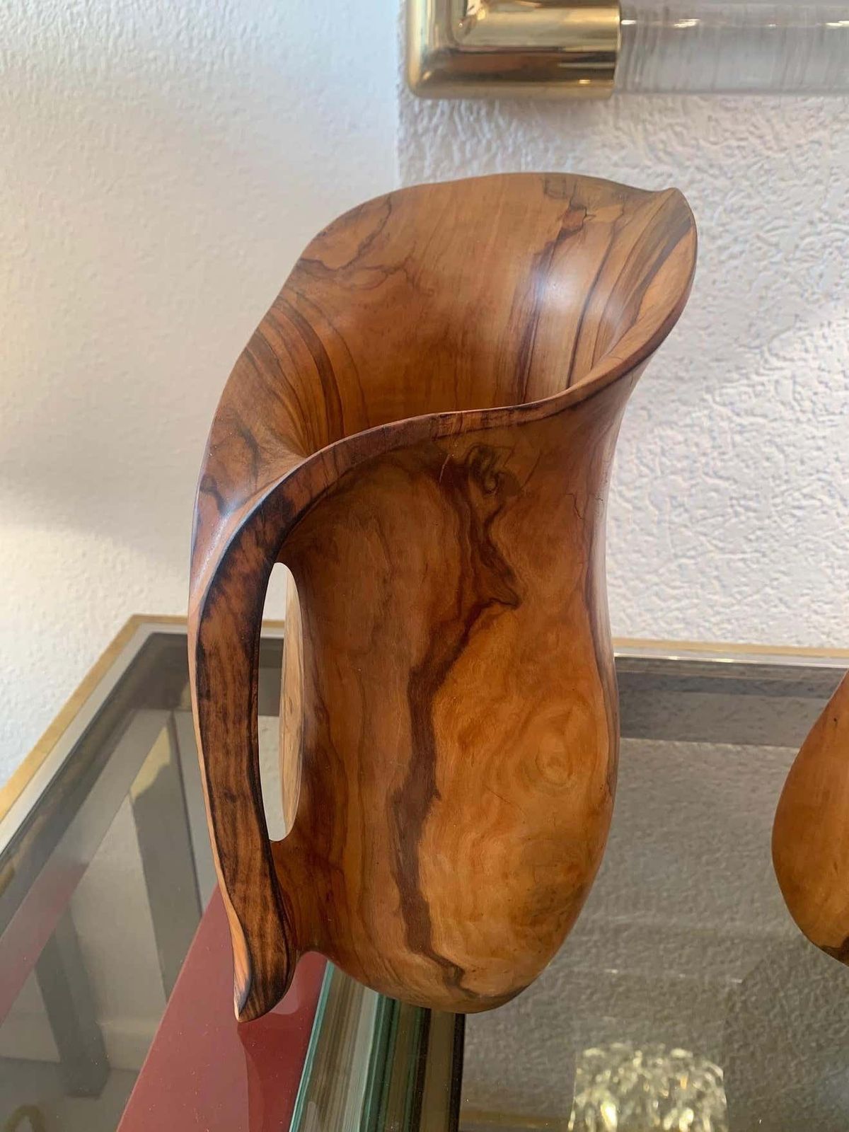Set Of 2 Sculptural Carved Olivewood Jug, France Ca. 1950s photo vinterior