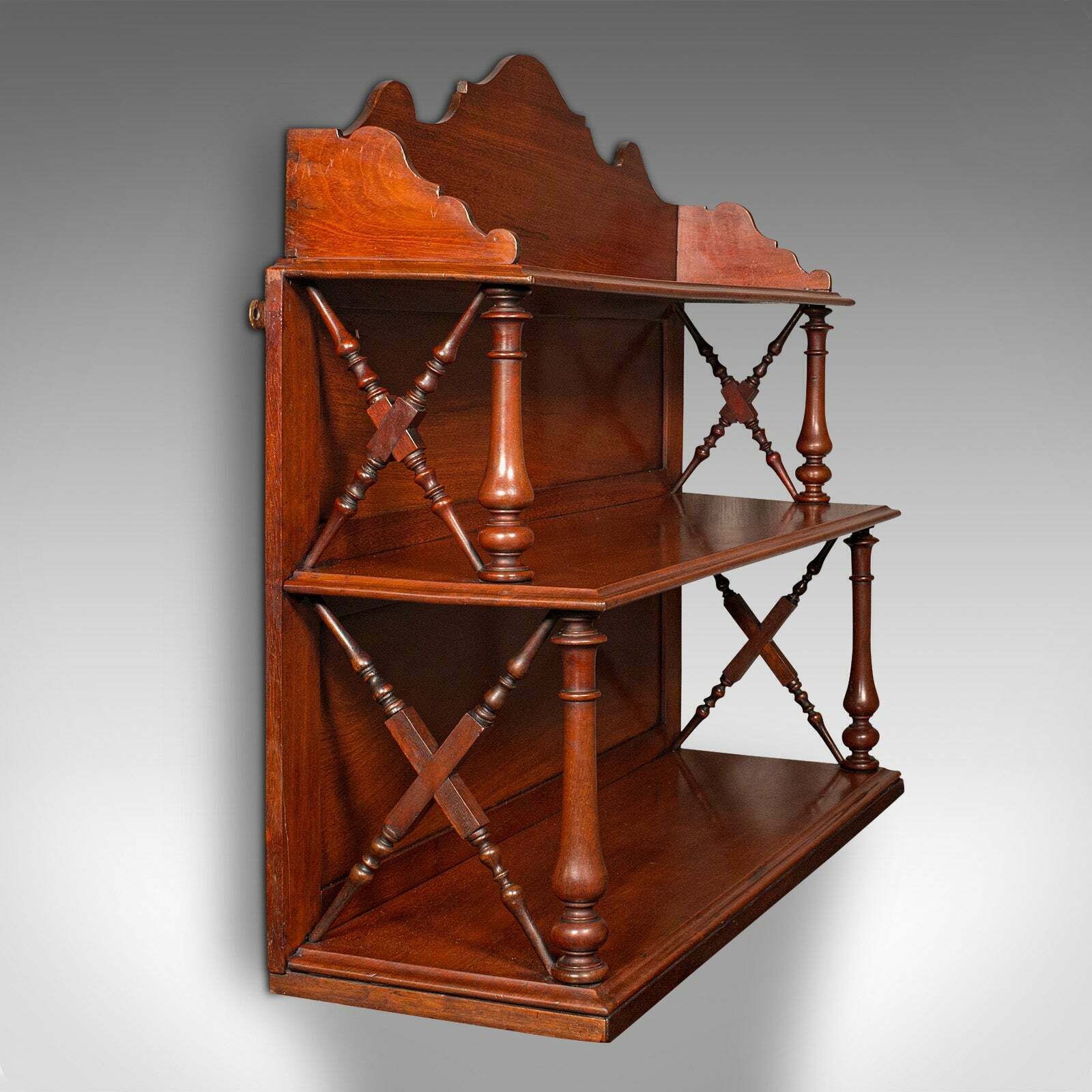 Antique Mounted Whatnot, English, Bookshelf, Collectibles Shelf, Victorian, 1900 photo for sale