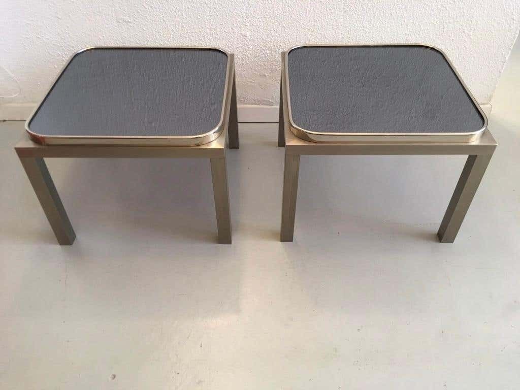 Elegant Pair Of Glass And Steel Side Tables 1970s photo furniture