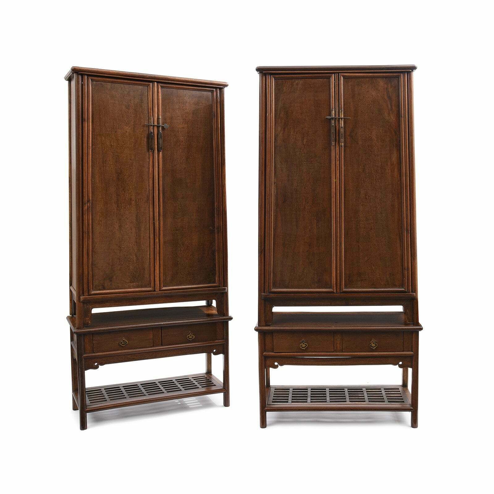 Pair Of Chinese Jichimu Yuanjiaogui Taper Cabinets On Stands Qing Dynasty