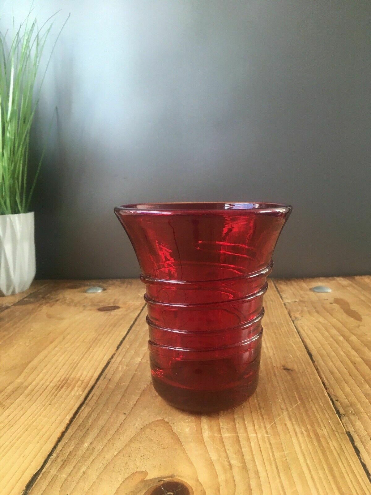 Mid Century 50's Ruby Red Whitefriars Ribbon Trail 8886 Art Glass Vase B. Powell photo Home Decor