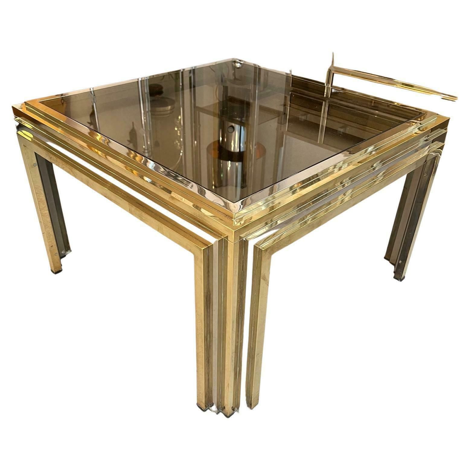 Romeo Rega Brass, Chrome And Glass Side Or Coffee Table, Italy Ca. 1970s photo furniture