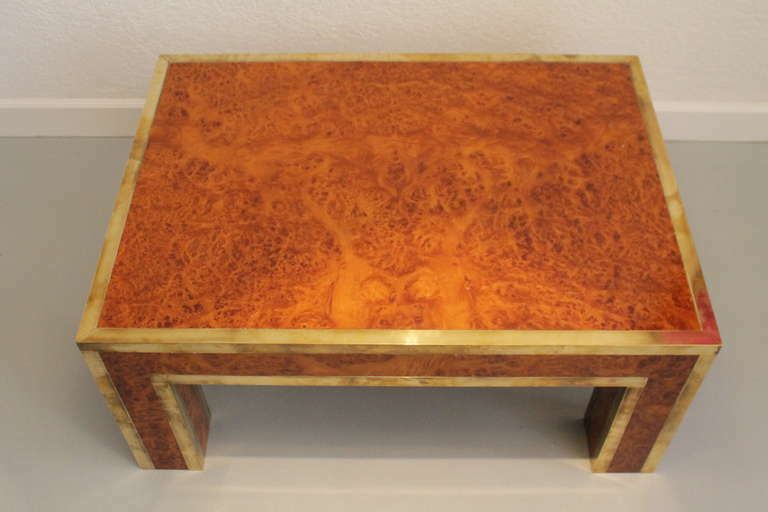 1970s Burl Wood And Brass Side Table photo for sale