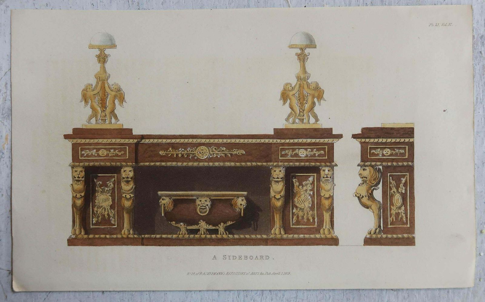 Set Of 4 Original Antique Prints Of Regency Furniture, Dated 1825 photo 150.0