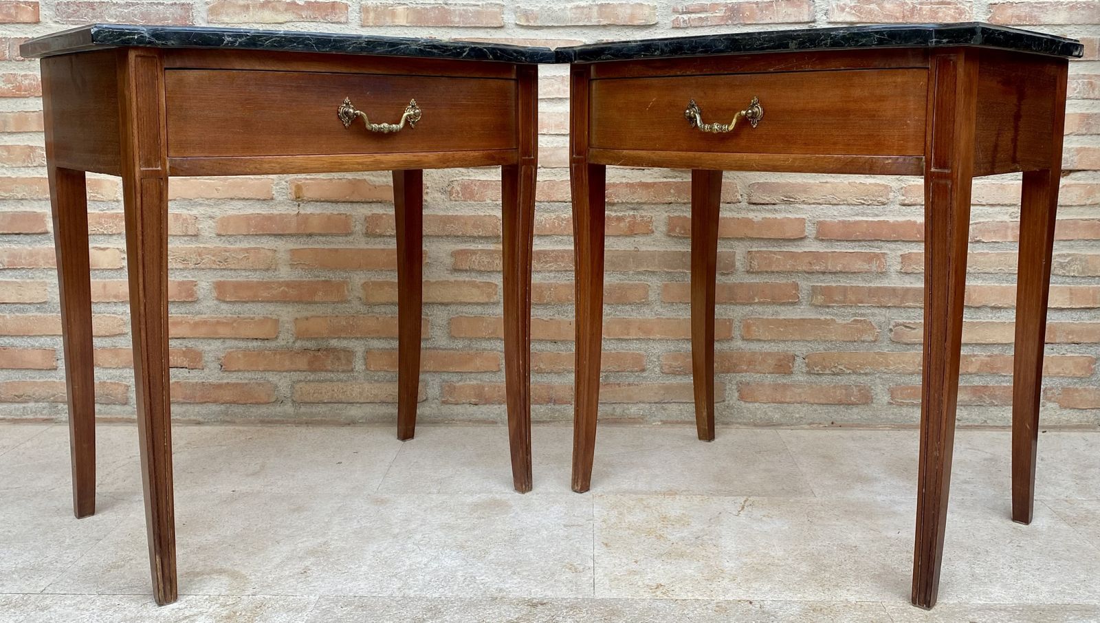 Early 20th Century Modern Nightstands With One Drawer & Grey Marble Top, Set Of 2 photo vintage