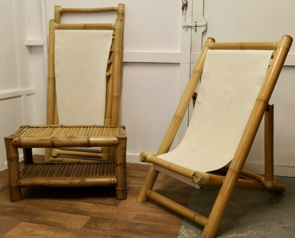 A Pair Of Giant Bamboo Deck Chair Set With Coffee Table photo buy