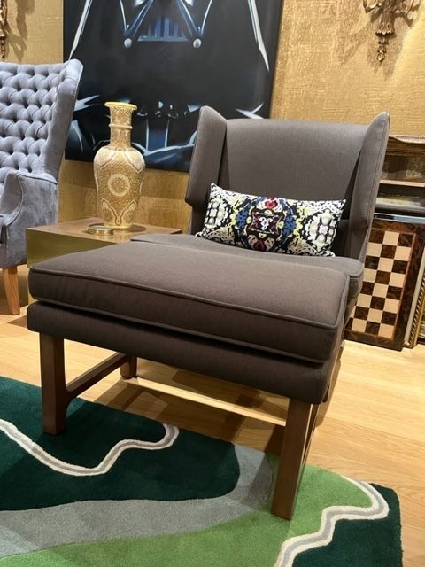 photo for sale Armchair + Matching Footstool Pair, Generous Size, Custom Made, Taupe Upholstery