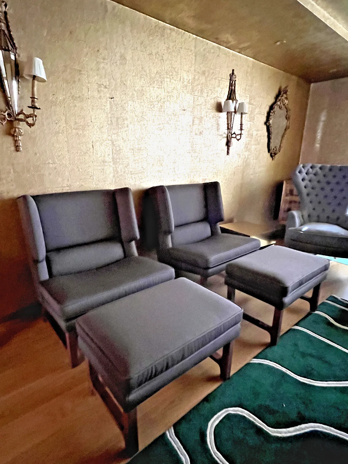 photo vintage Armchair + Matching Footstool Pair, Generous Size, Custom Made, Taupe Upholstery