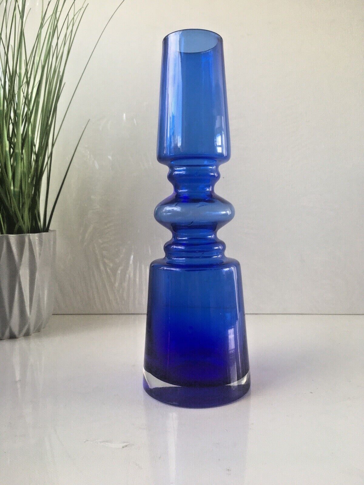 Large Cased Scandinavian 60's 70's Style Hooped Glass Vase Japanese Riihimaki photo vinterior