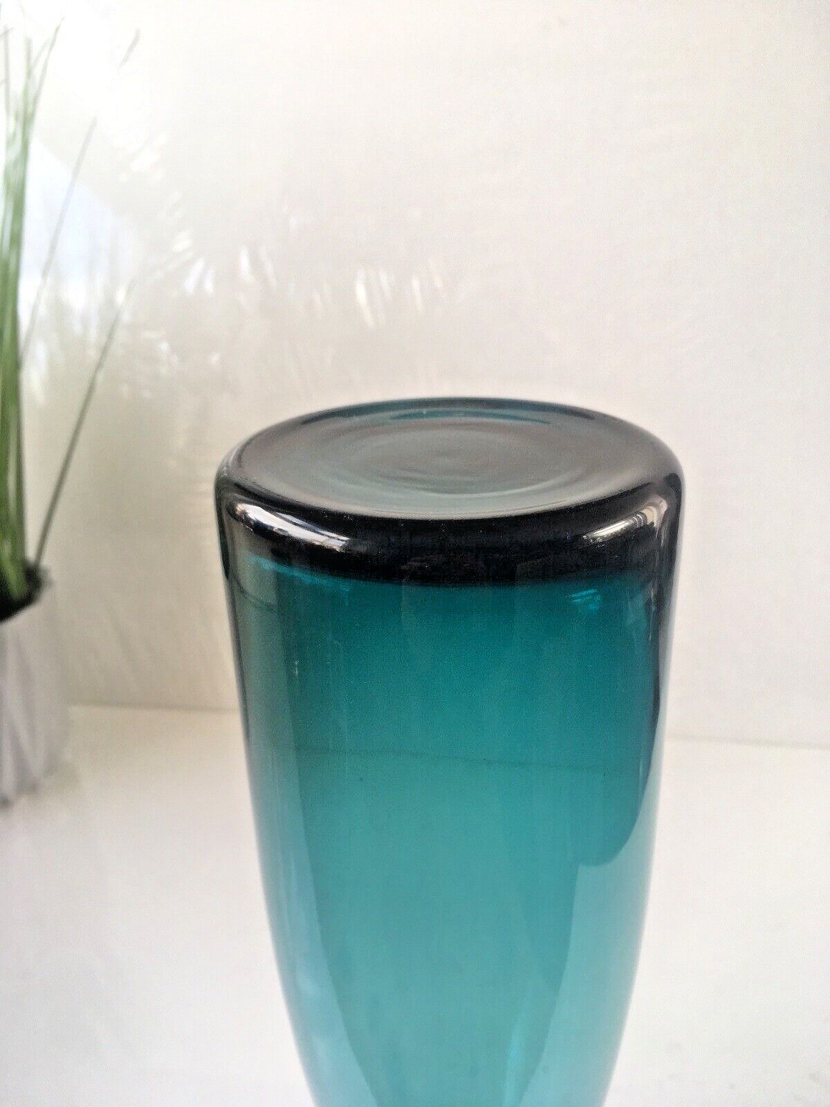 50.0 Large Vintage Blue Scandinavian 60's 70's Style Glass Vase Modern  Aseda photo