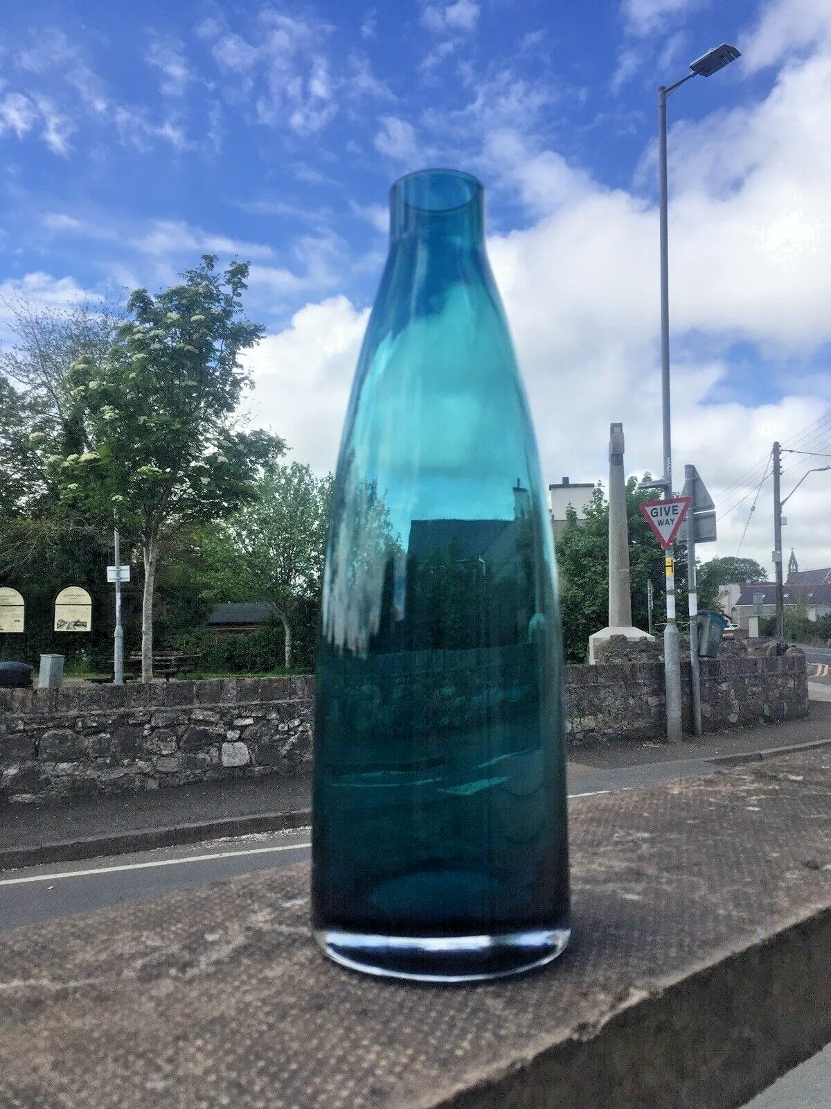 photo buy Large Vintage Blue Scandinavian 60's 70's Style Glass Vase Modern  Aseda