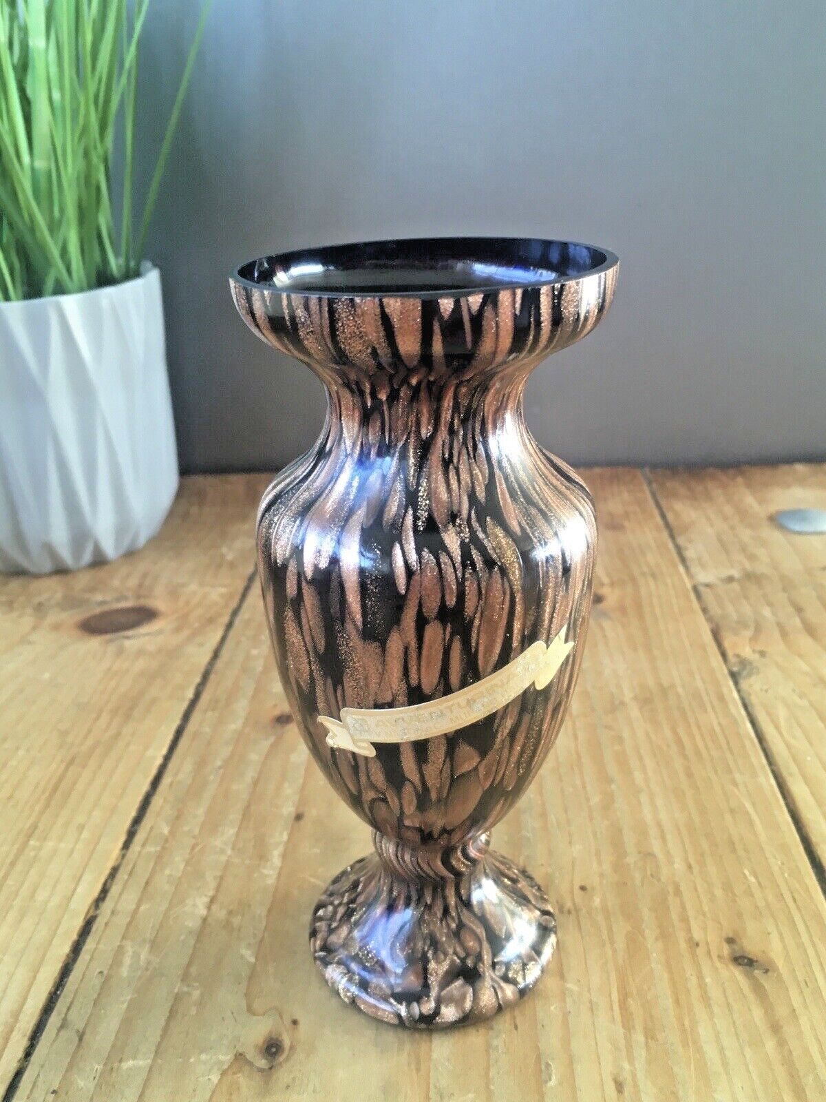 Vintage 80's Vincenzo V. Nason Murano Glass Copper Aventurine Avventurina Vase photo for sale
