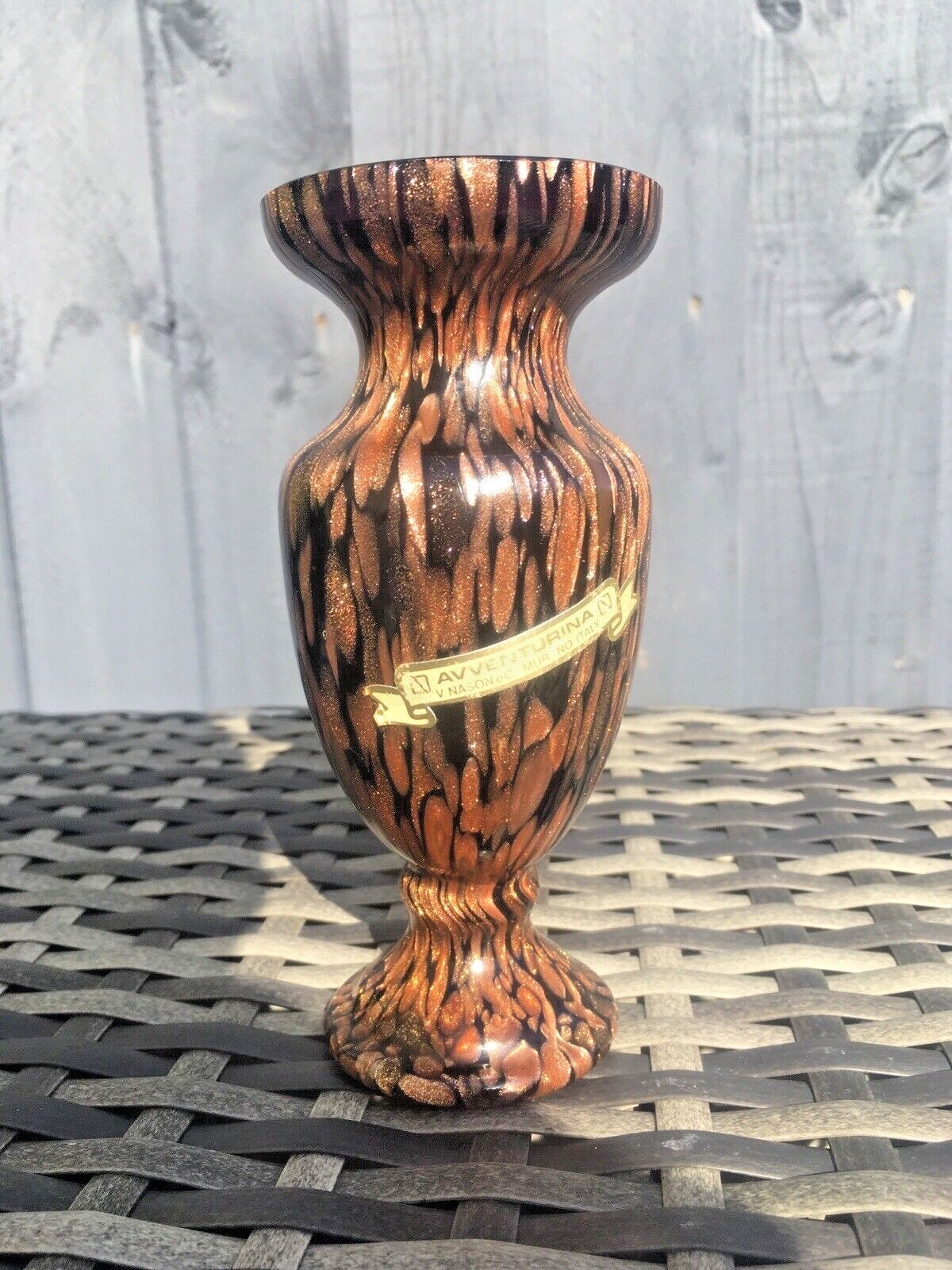 photo for sale Vintage 80's Vincenzo V. Nason Murano Glass Copper Aventurine Avventurina Vase