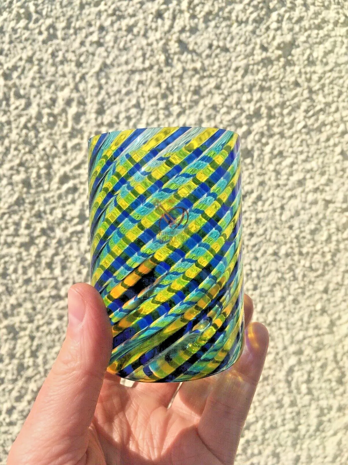125.0 Superb Vetro Artistico Murano Spiral Candy Stripe Italian Glass Cylinder Vase photo